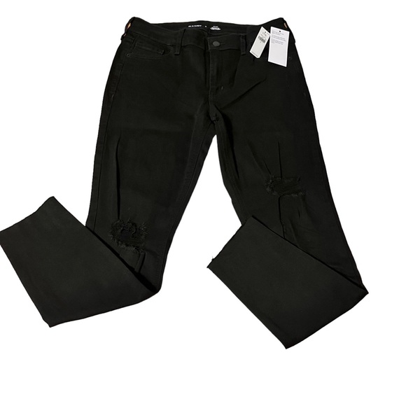 Old Navy Denim - Old Navy Sz 8 Mid Rise Distressed Rockstar Super Skinny Jeans Black Ankle